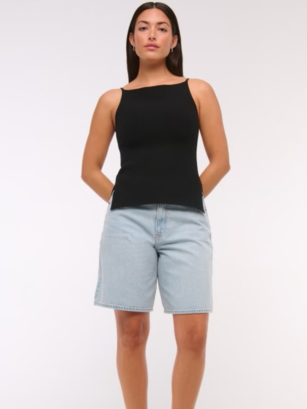 Abercrombie & Fitch AF Curve Love mid rise jort light wash